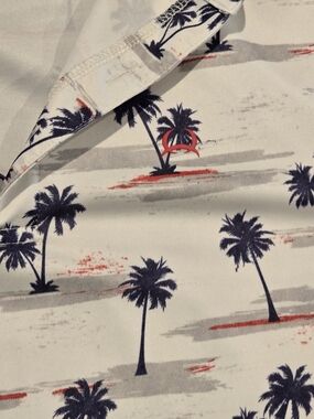 Cinch White Button-Up Shirt with Navy Palm Print and Red Accents